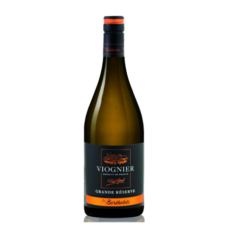 Fles Les Bertholets Chardonnay Grande Réserve 2024 uit de Languedoc-Roussillon, volle Zuid-Franse witte wijn met tonen van vanille, rijp geel fruit en een romig botertje, verfrist door een spannend zuurtje.